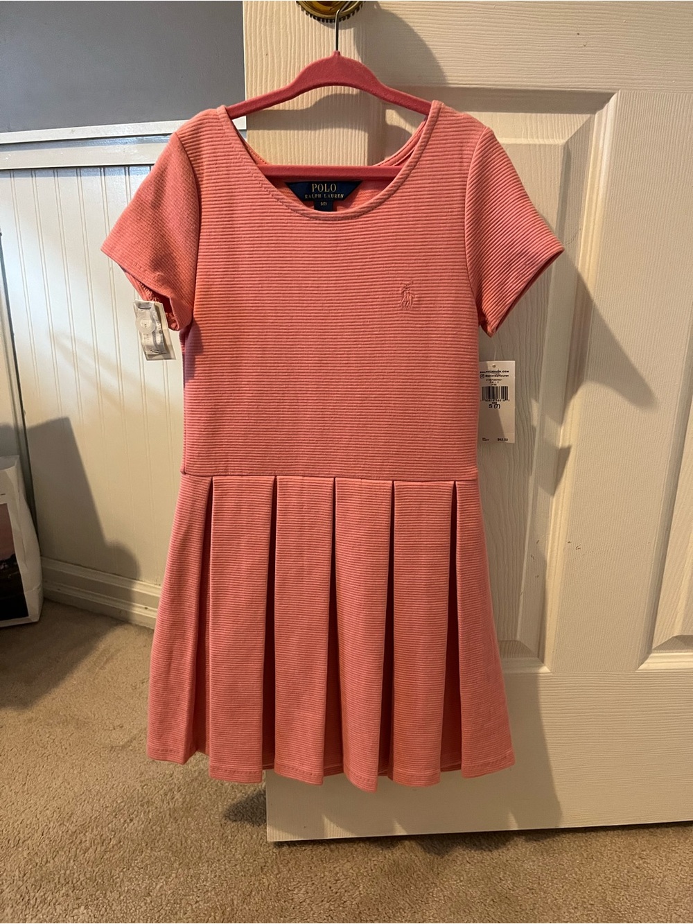 Polo by Ralph Lauren Coral Pink Pleated Short Sleeve Kids Dress